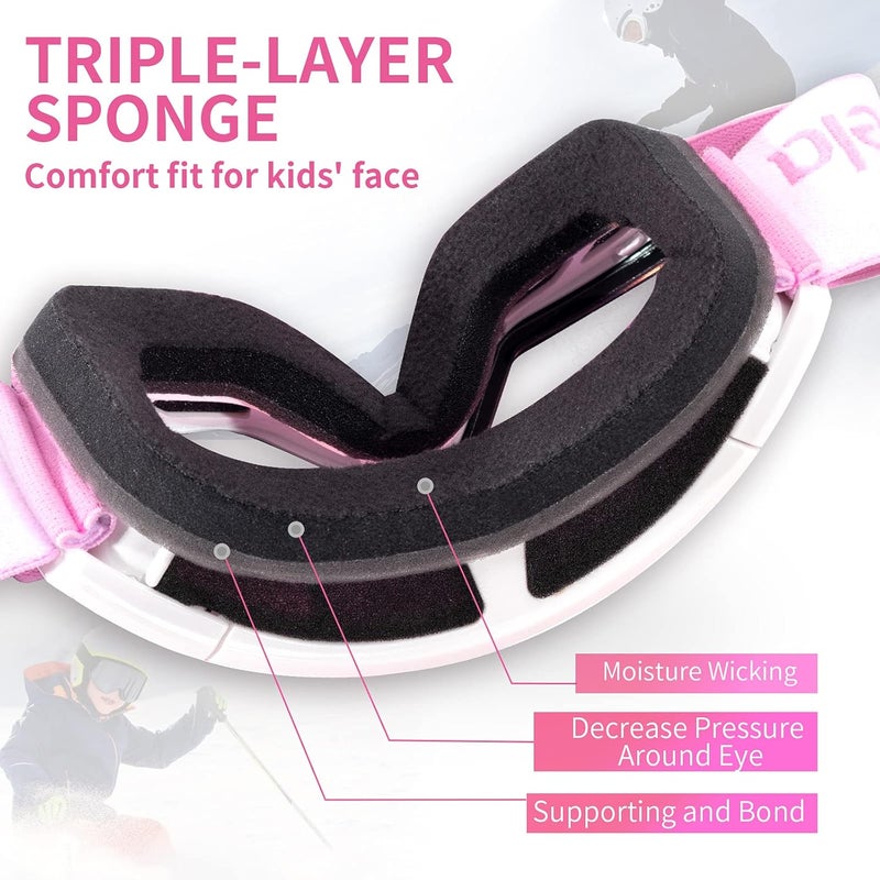 Freela Kids Ski Snowboard Goggles for Toddler(3-14) Youth Anti Fog Anti UV Goggles Girls Boys Snow Skiing Equipment - Image 4